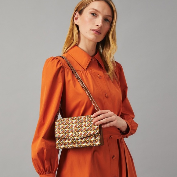 Tory Burch Robinson printed mini shoulder bag aged camellia basket weave NEW - Picture 5 of 12